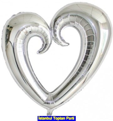 Gümüş Gri içi boş kalp folyo balon 80 cm