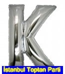 K harfi gümüş gri folyo harf balon 40 inch 100 cm