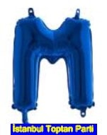 M harfi Mavi Folyo balon süper kalite 14 inc 38 cm