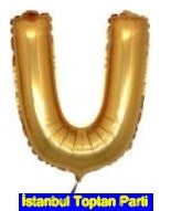 U harfi altın gold folyo balon süper kalite 14 inc 38 cm