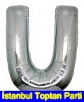 U harfi gümüş gri folyo harf balon 40 inch 100 cm