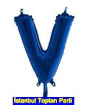 V harfi Mavi Folyo balon süper kalite 14 inc 38 cm