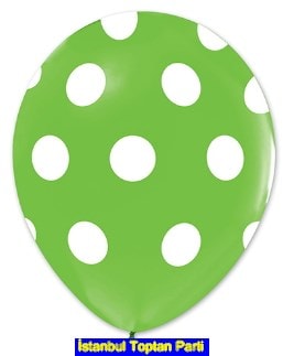 Yeşil zemine beyaz Puantiyeli baskılı 12 inc balon